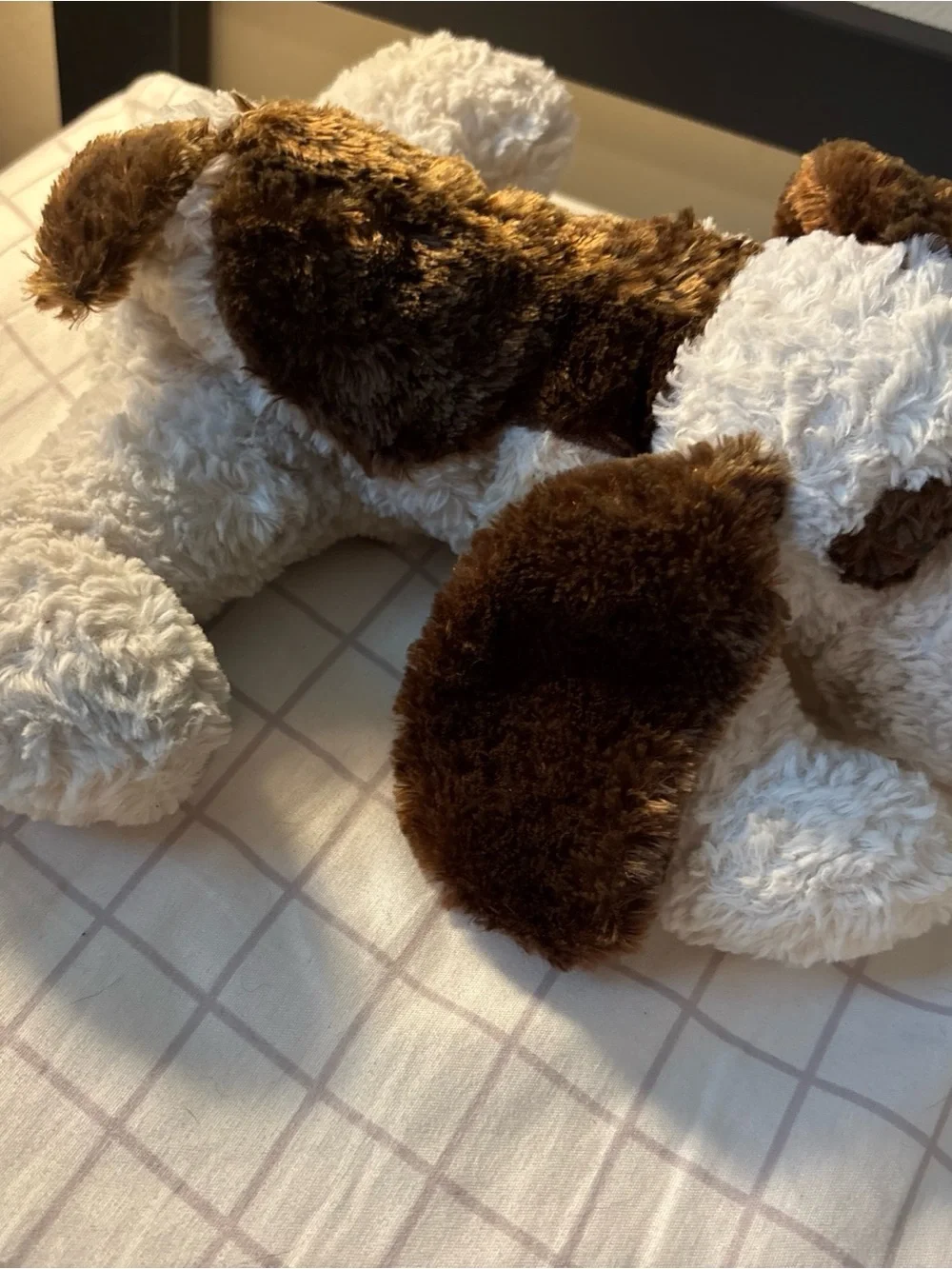 Russ Berrie Brown, White and Black Plush Dog Toy dogs name is droozy